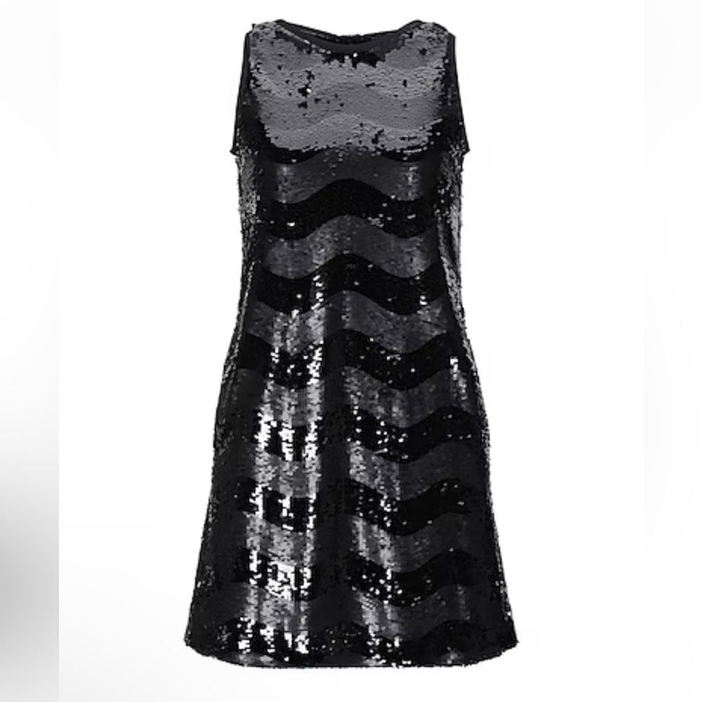 NWT Emporio Armani sequin mini dress black pockets zig zag print holiday party 6